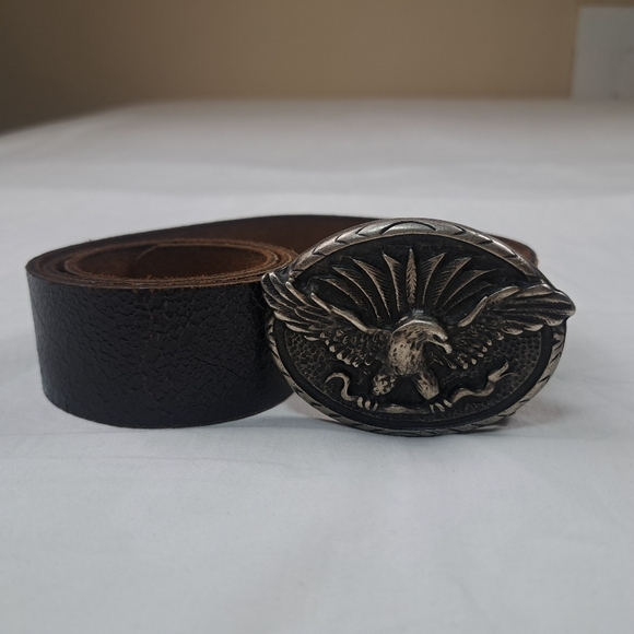 Eagle Belt Buckle Made in Italy with Leather Brown Belt 36in Vintage - Picture 13 of 13
